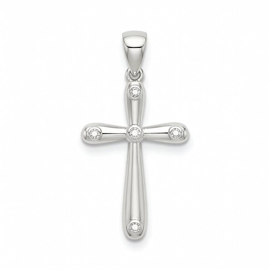Sterling Silver 925 Cross CZ Pendant "Gemma" - Silver Image 1