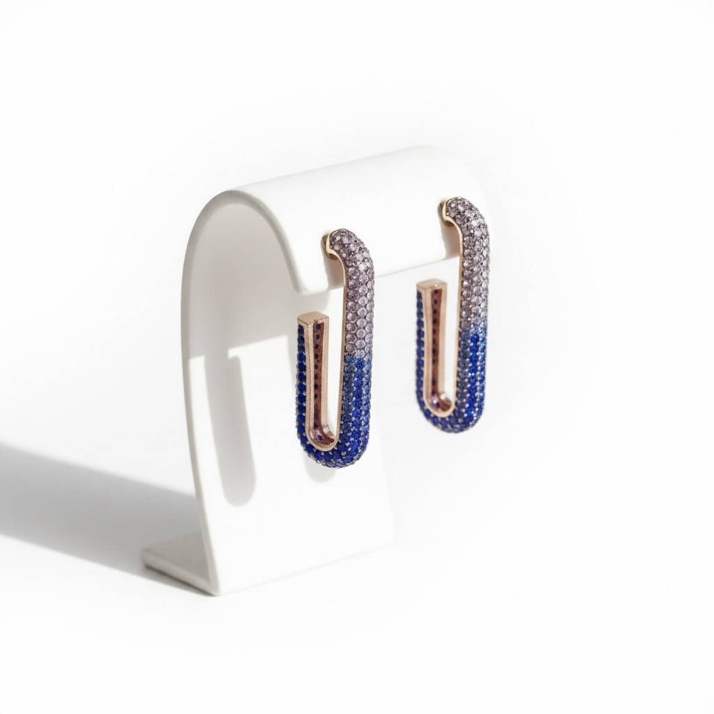 Sterling Silver 925 Rose Gold Plated Blue Pavé Stud Earrings “Azure Sparkle”