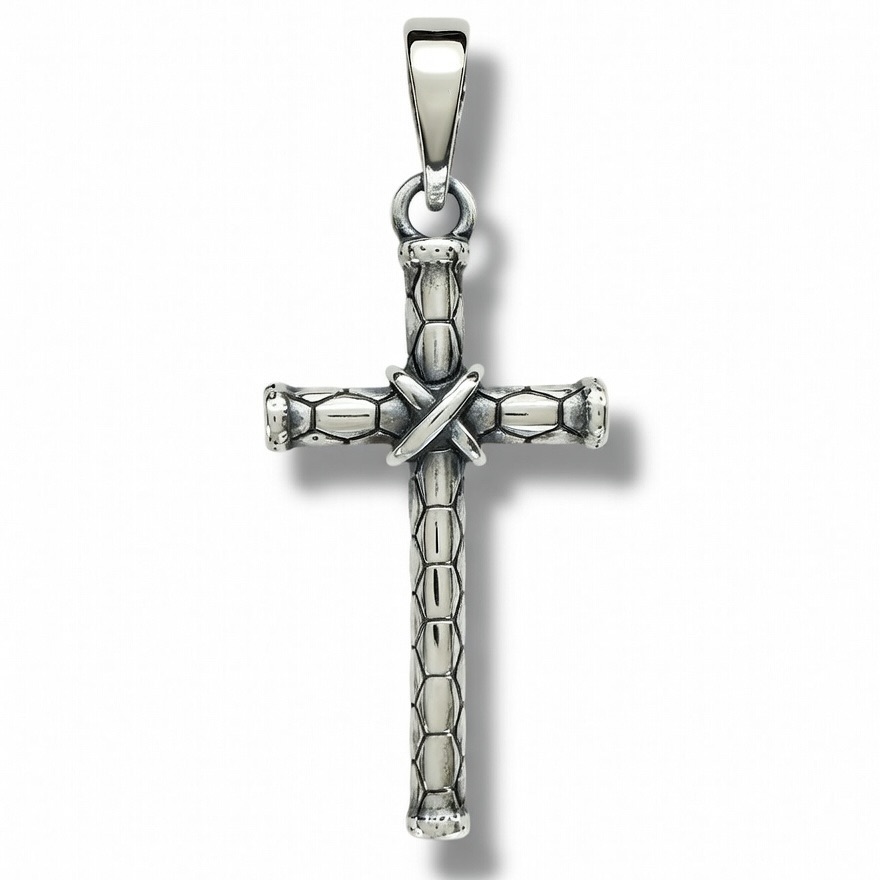 Sterling Silver 925 Textured Cross Pendant "X" - Silver Image 1