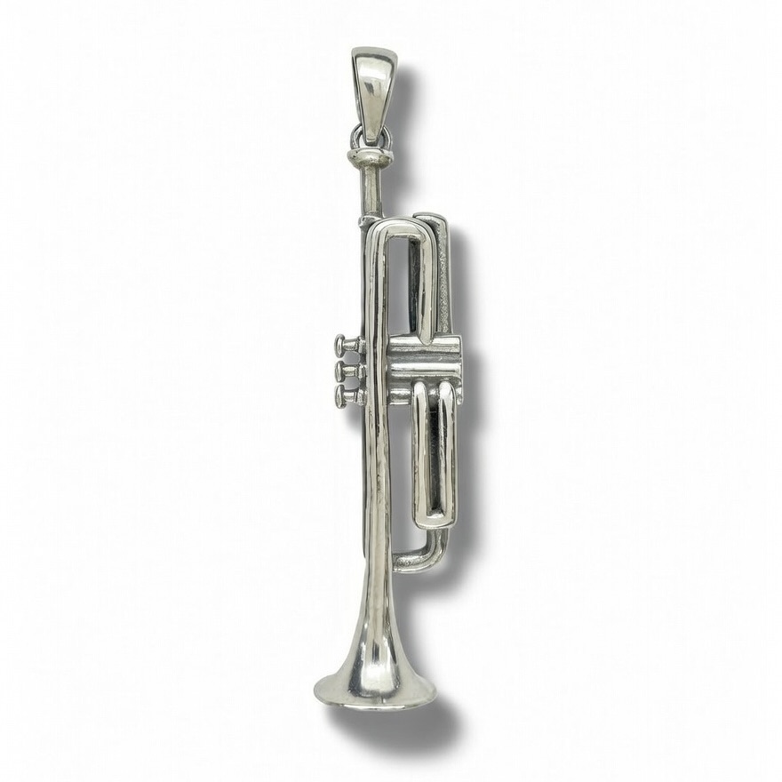 Sterling Silver 925 Trumpet Unisex Pendant "Jazzy" - Silver Image 1