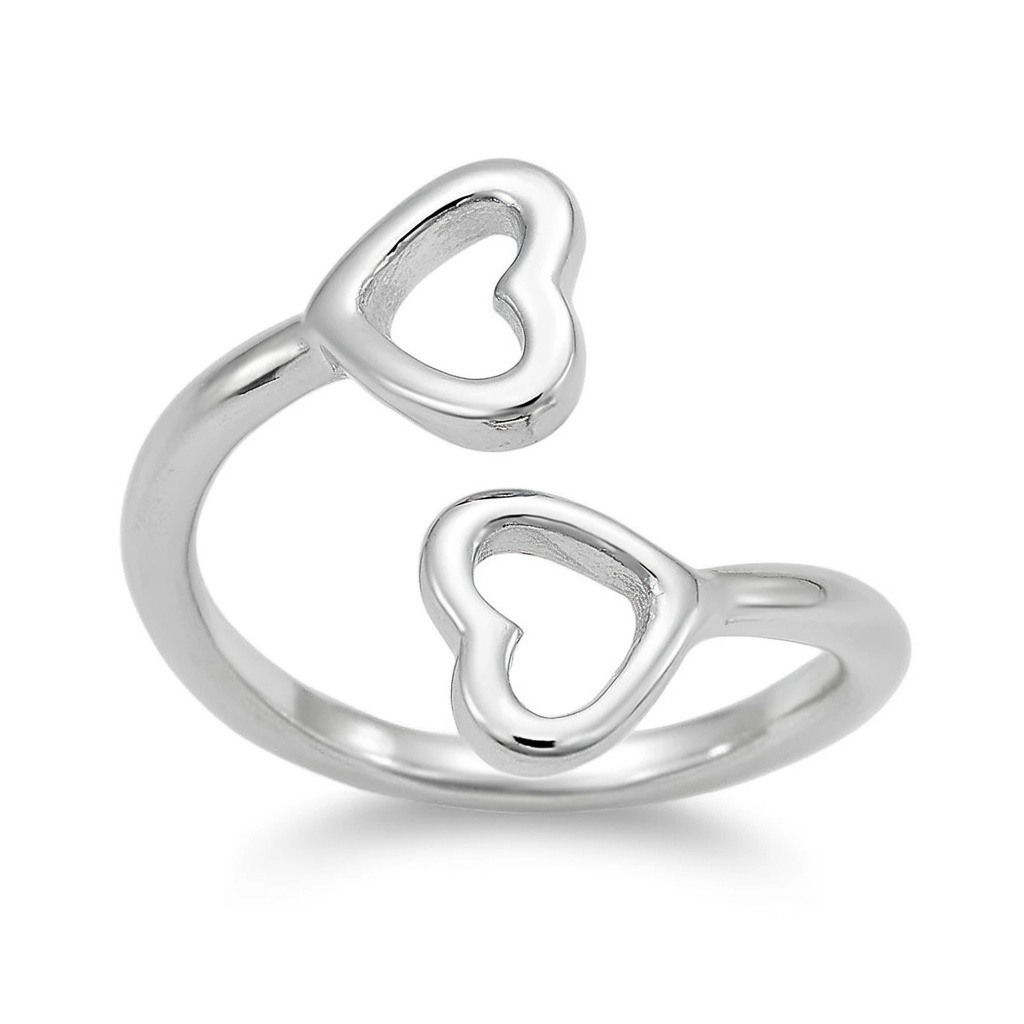 Sterling Silver 925 Double Heart Adjustable Wrap Ring "Amor" - Silver Image 1