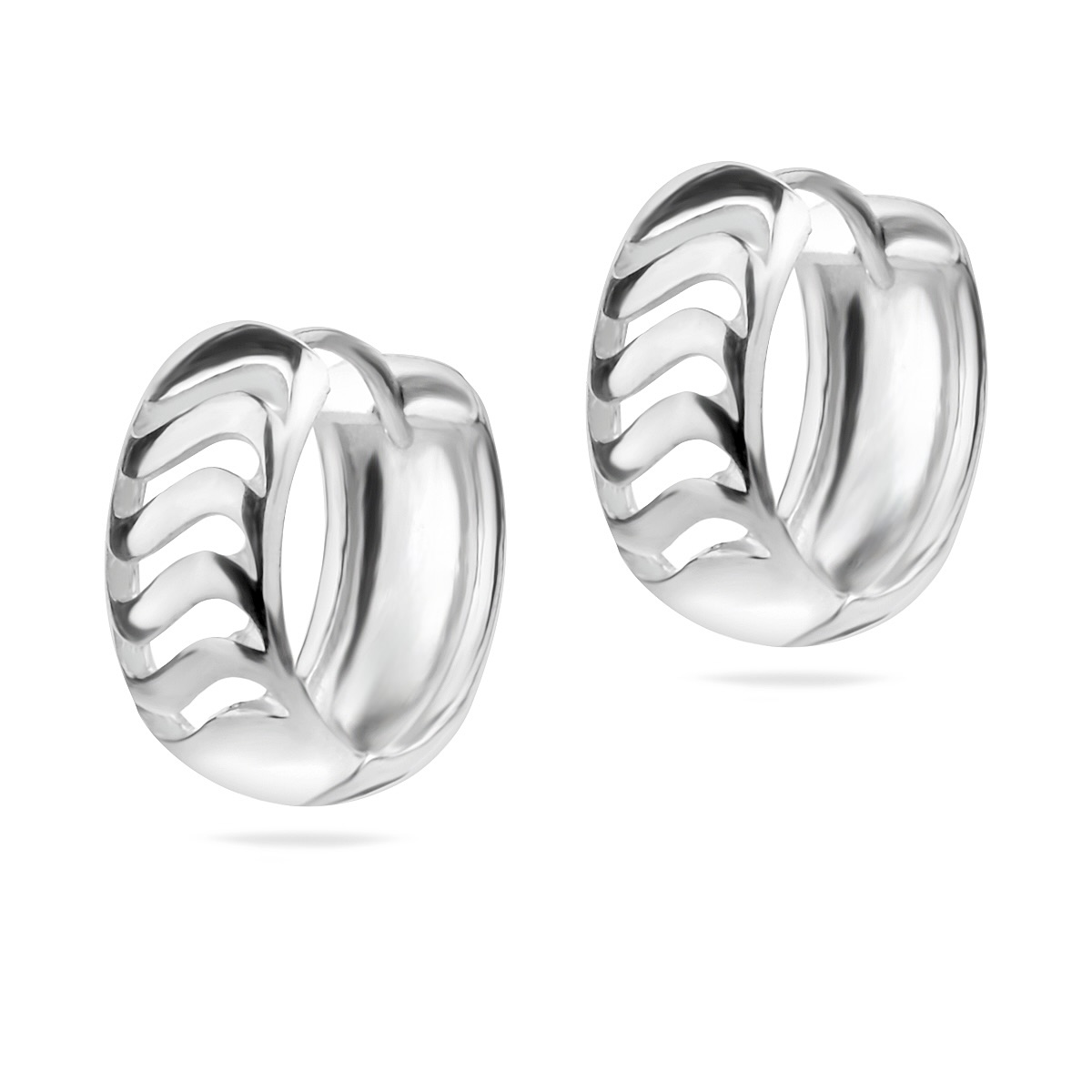 Sterling Silver 925 Huggie Hoop Earrings “Wave Crest” - Image 1