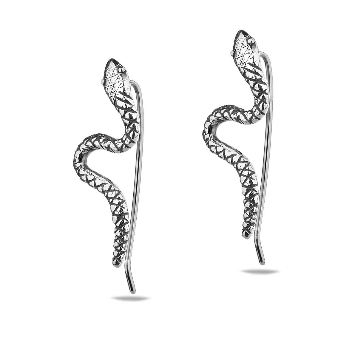 Sterling Silver 925 Snake Thread Earrings "Viper 2" - Silver Image 1