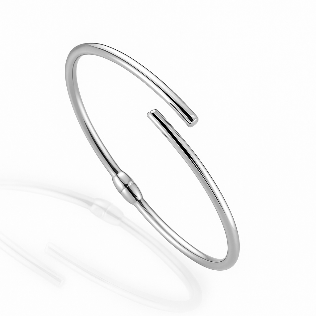 Sterling Silver 925 Minimalist Open Cuff Bracelet "Essentials" - Silver Image 1