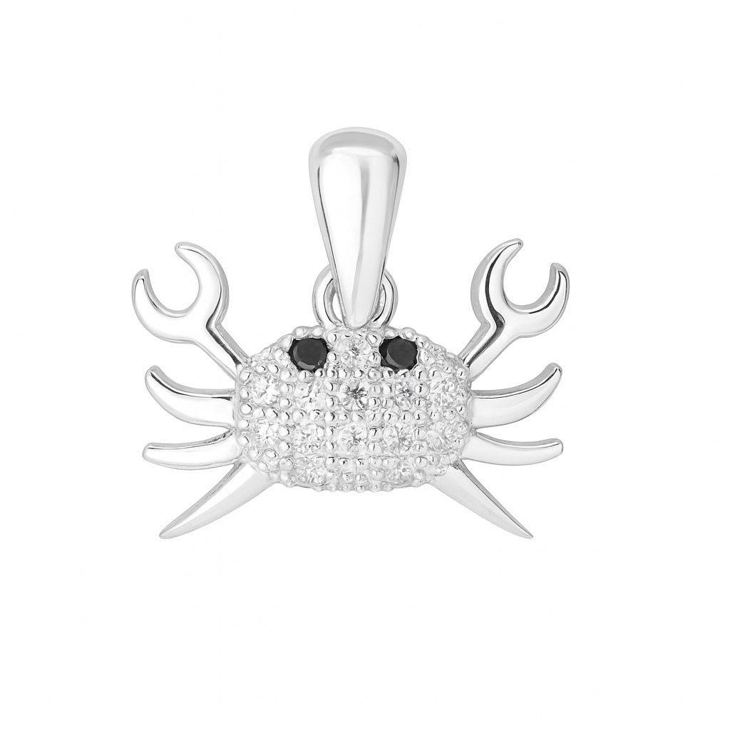 Sterling Silver 925 Crab CZ Pendant "Kani" - Silver Image 1