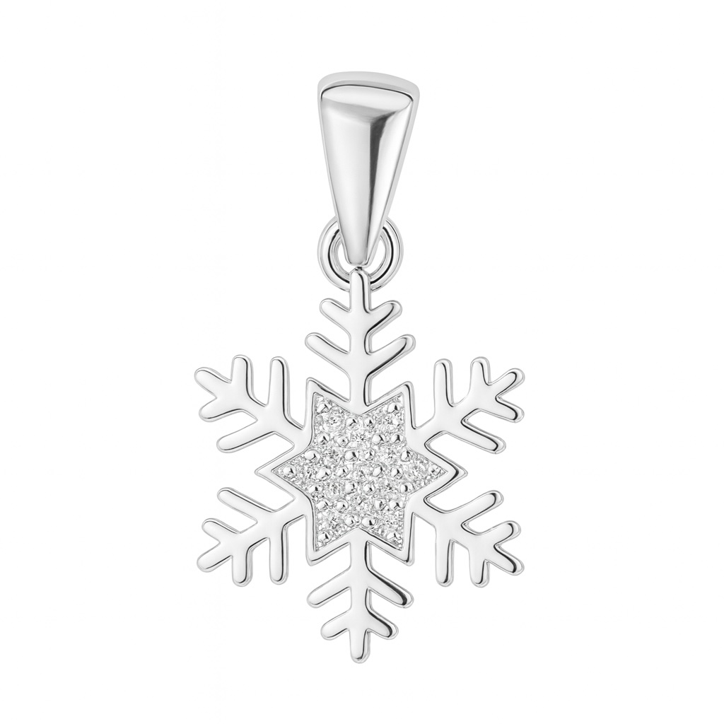 Sterling Silver 925 Snowflake CZ Pendant "Winter" - Silver Image 1