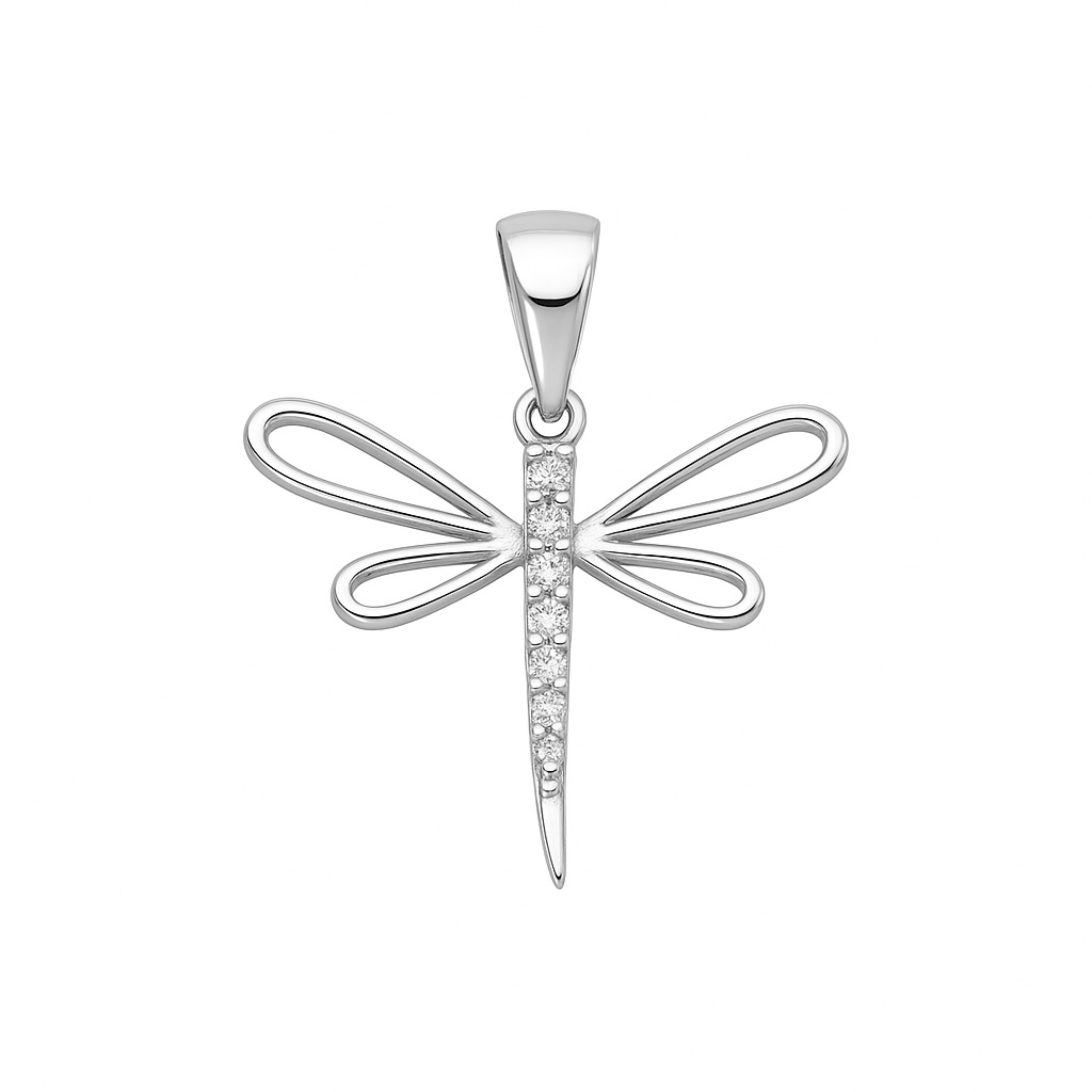 Sterling Silver 925 Dragonfly CZ Pendant "Fey" - Silver Image 1