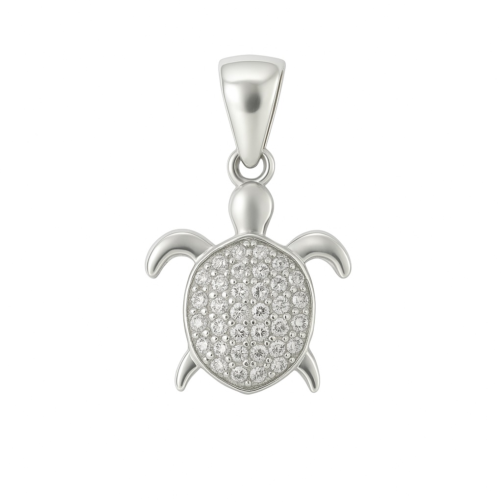 Sterling Silver 925 Sea Turtle CZ Pendant "Myrtle" - Silver Image 1