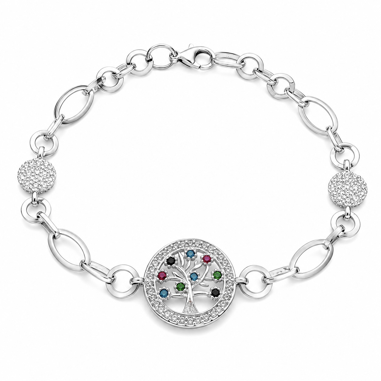 Sterling Silver 925 Tree of Life CZ Charm Chain Bracelet "Genesis"