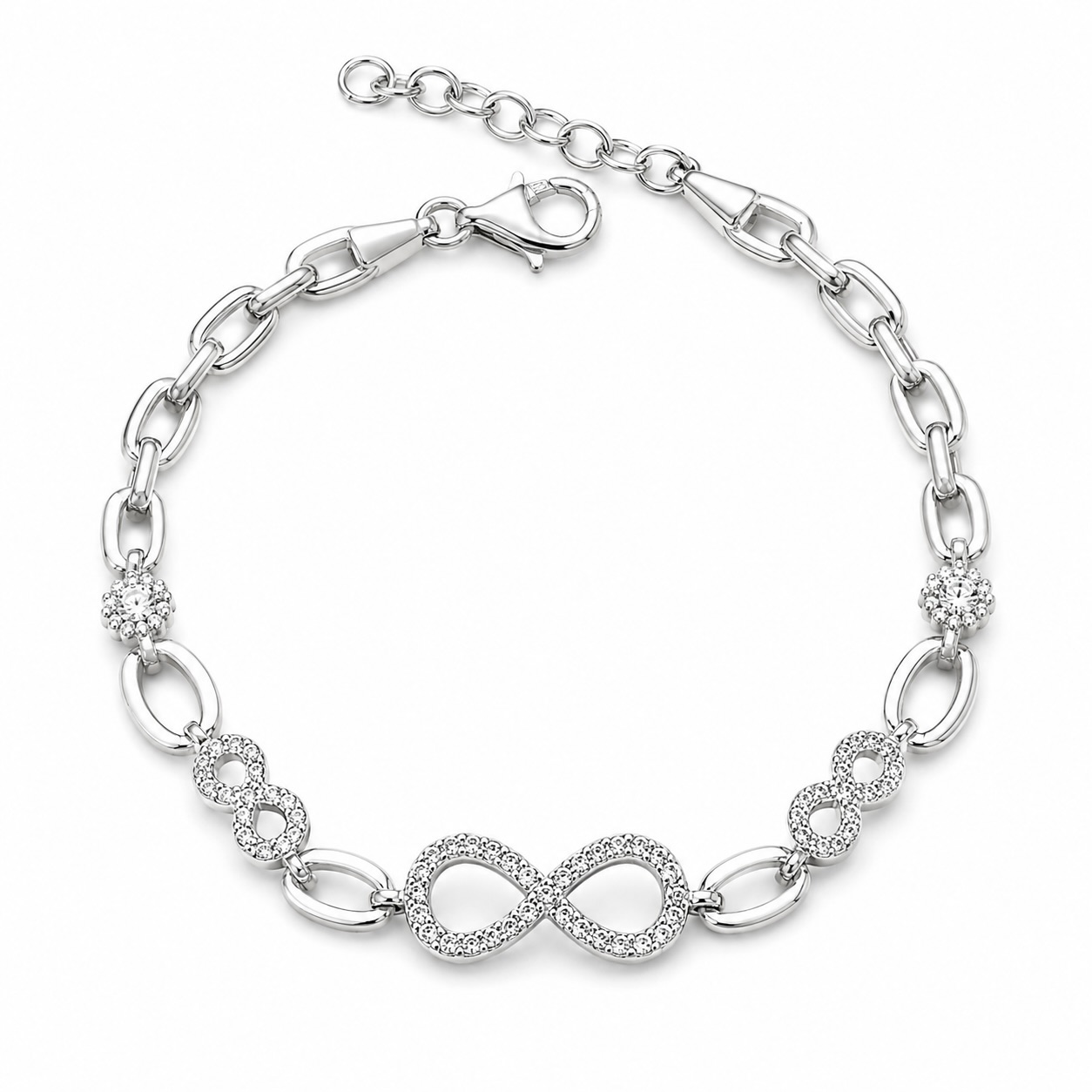 Sterling Silver 925 Infinity CZ Charm Chain Bracelet "Nth"