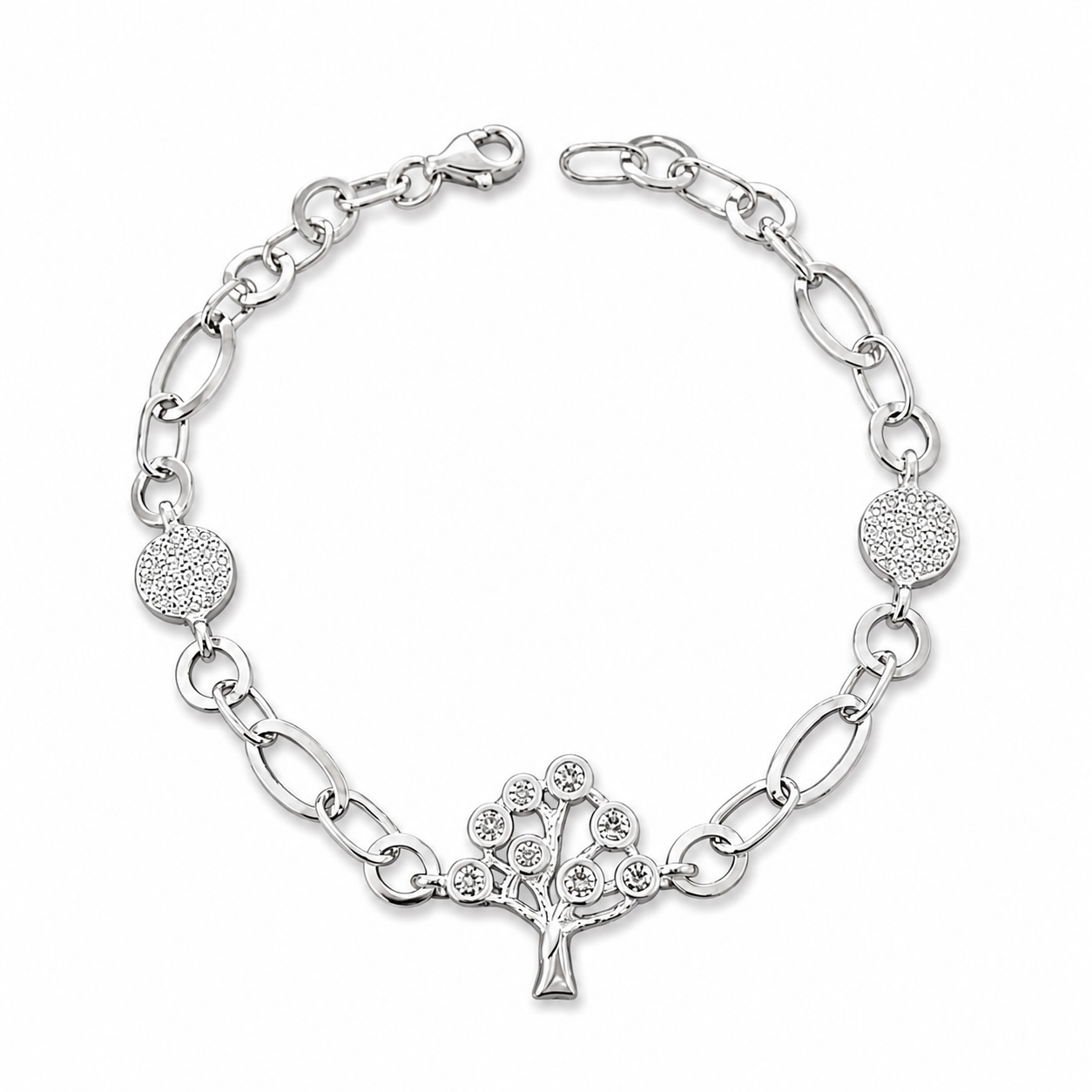 Sterling Silver 925 Tree of Life CZ Charm Chain Bracelet "Arbor"