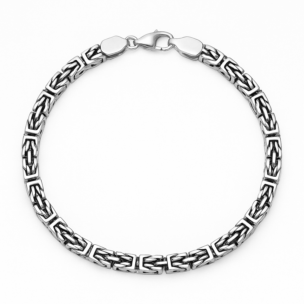 Sterling Silver 925 Rectangular Chain Byzantine Bracelet "Assanti" - Silver Image 1