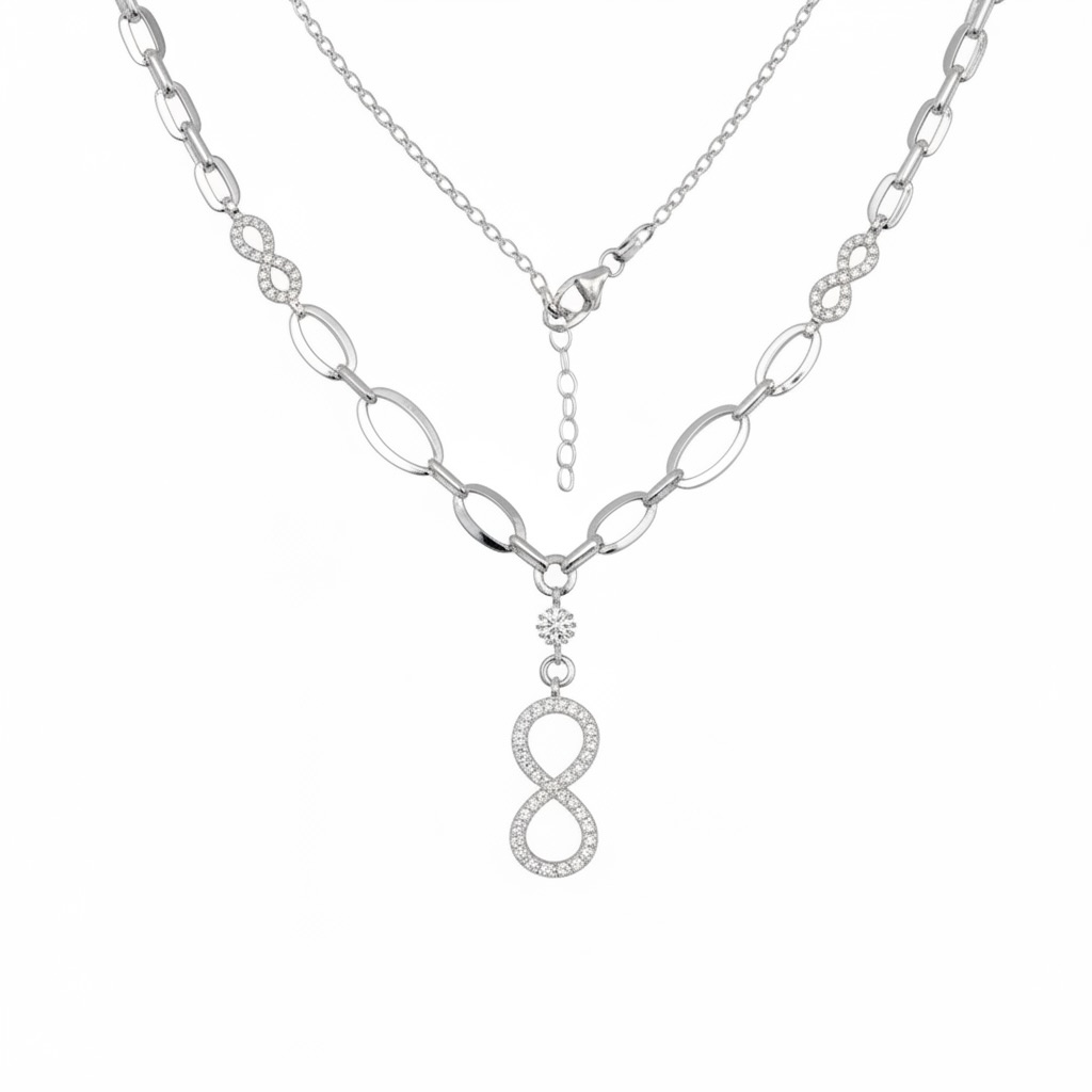 Sterling Silver 925 Infinity CZ Pendant Necklace "Nth" - Image 1