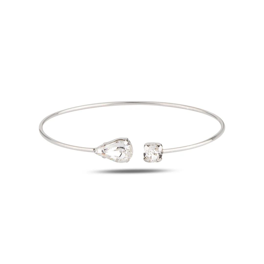 Sterling Silver 925 Swarovski Crystal Cuff Bracelet "Toi et Moi" - Silver Image 1