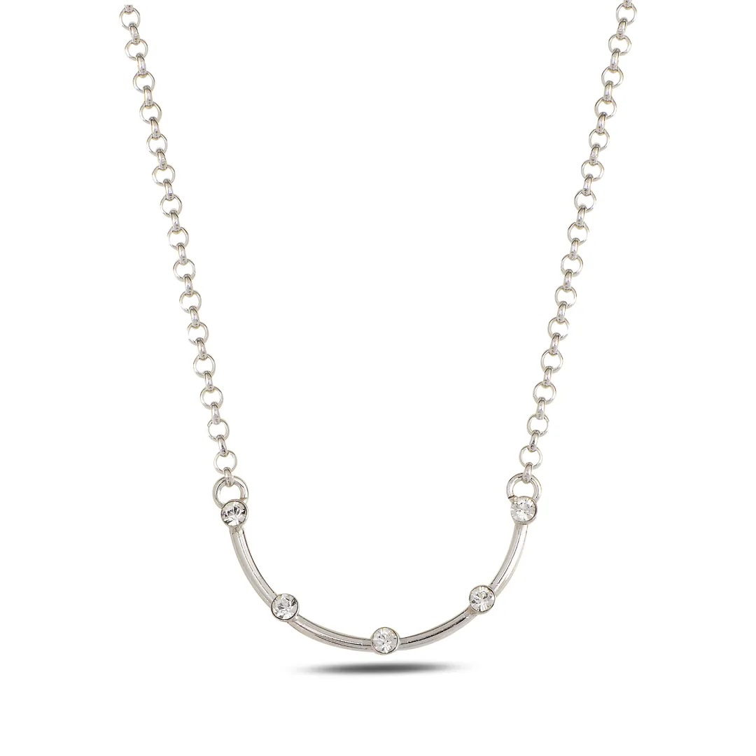 Sterling Silver 925 Arch Swarovski Crystal Pendant Necklace "Grin" - Silver Image 1