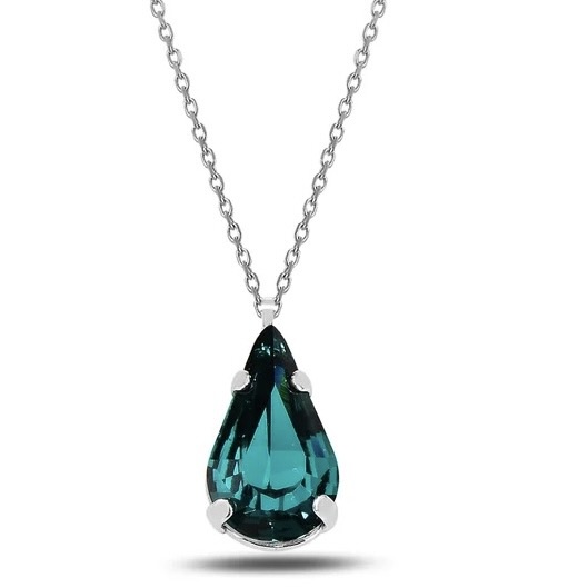 Sterling Silver 925 Teardrop Swarovski Crystal Necklace Pendant "Vireo" - Silver Image 1
