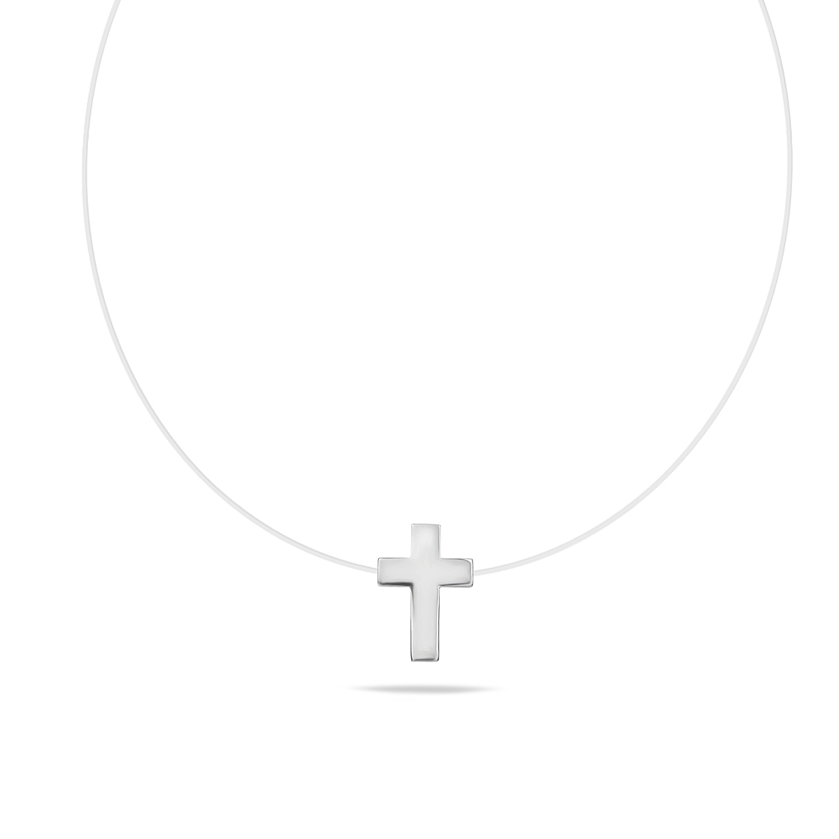 Sterling Silver 925 Cross Charm Cord Necklace "Invisible Faith" - Silver Image 1