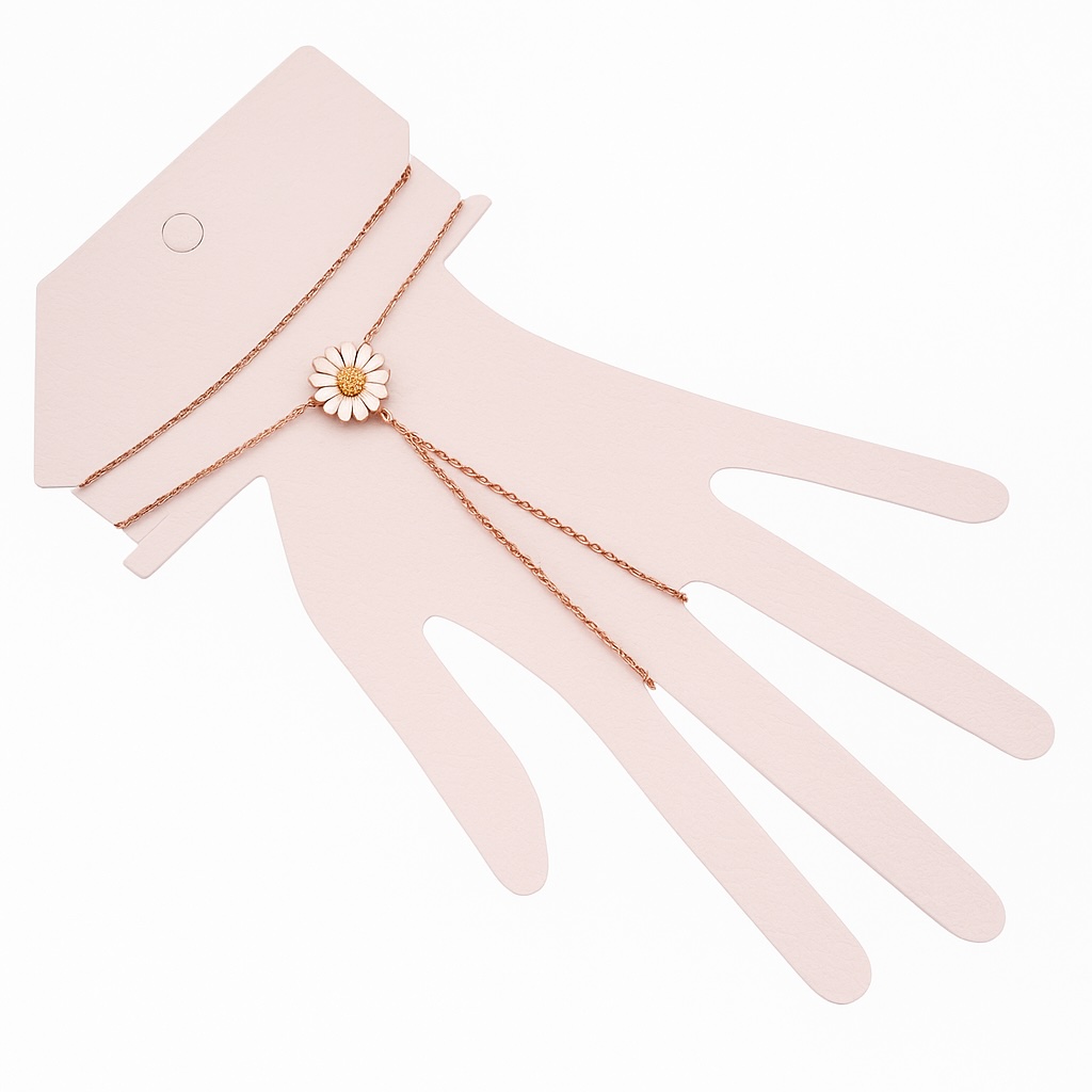 Sterling Silver 925 Daisy Hand Chain Rose Gold Plated Bracelet "Spring" - Silver Image 1