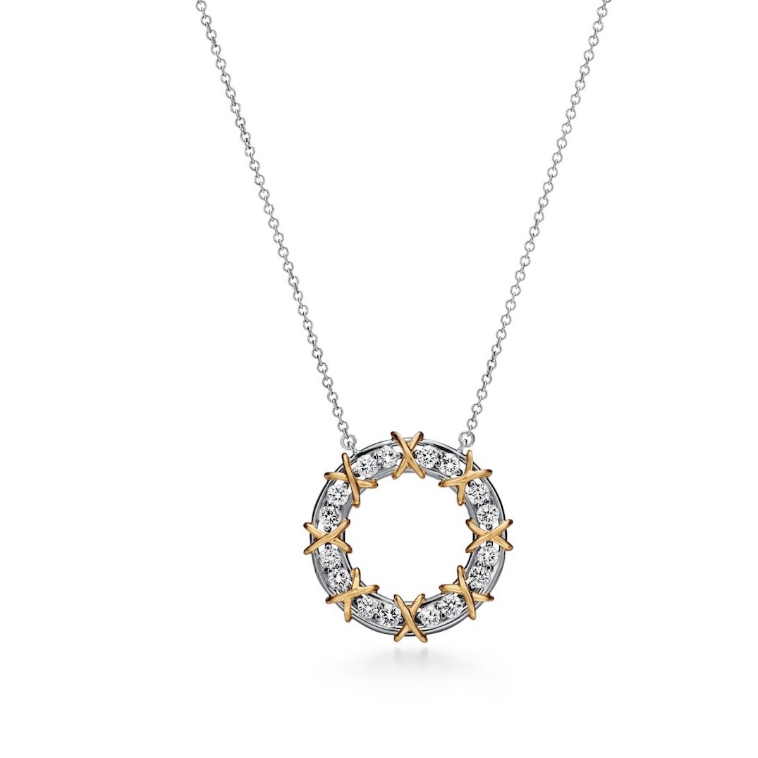 Sterling Silver 925 Pave CZ Open Round Gold Plated Necklace "Eternelle Belle"