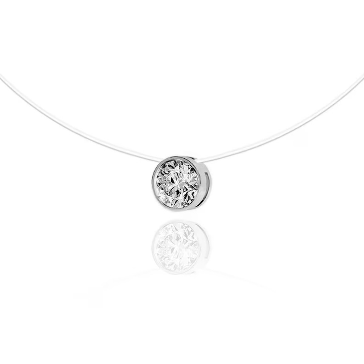 Sterling Silver 925 CZ Solitaire Cord Necklace "Lumière" - Silver Image 1