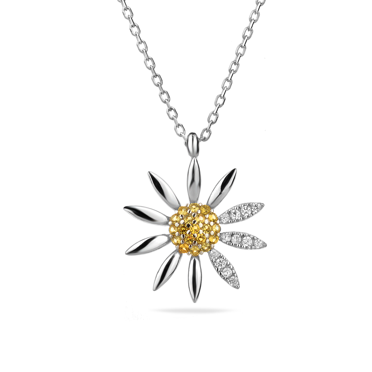 Sterling Silver 925 CZ Daisy Flower Pendant Necklace "Lulu" - Silver Image 1