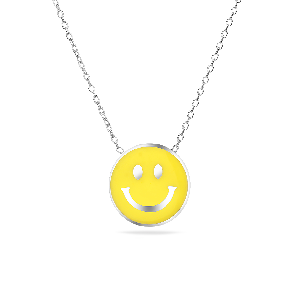 Sterling Silver 925 Smile Enamel Pendant Necklace "Joey" - Silver Image 1