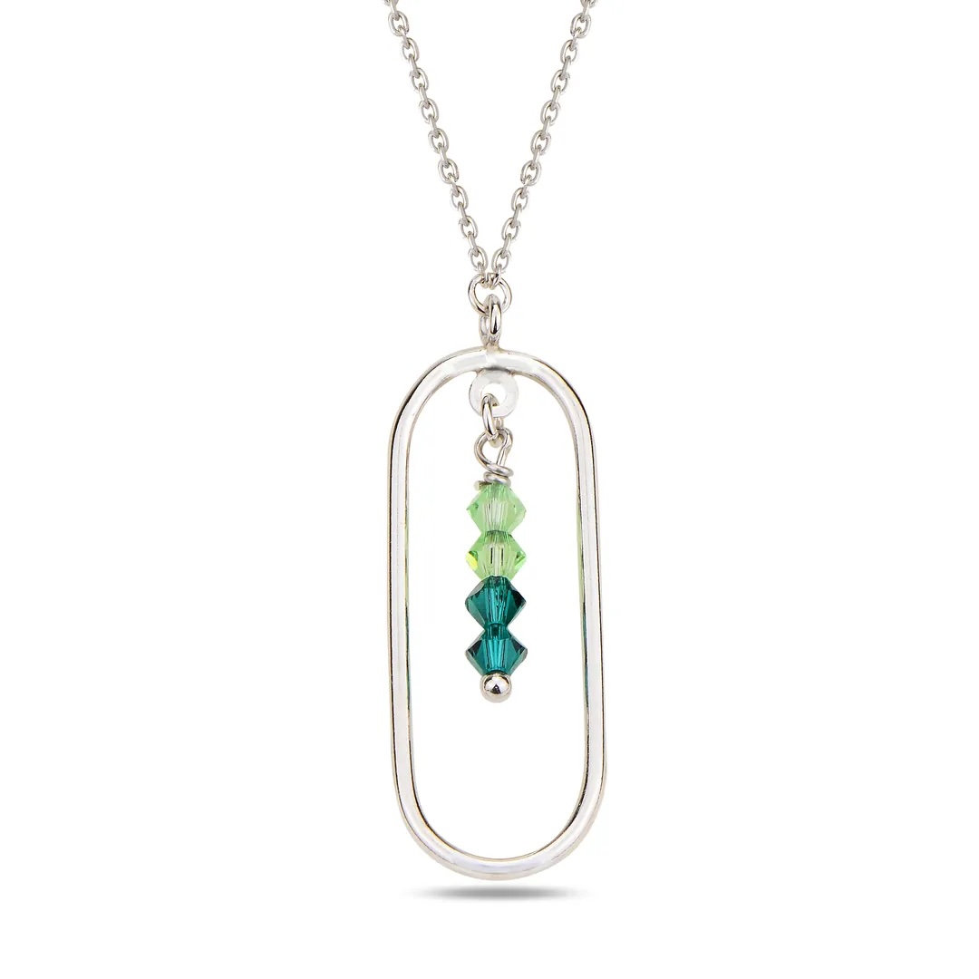 Sterling Silver 925 Oval Swarovski Crystal Pendant Necklace "Verde" - Silver Image 1