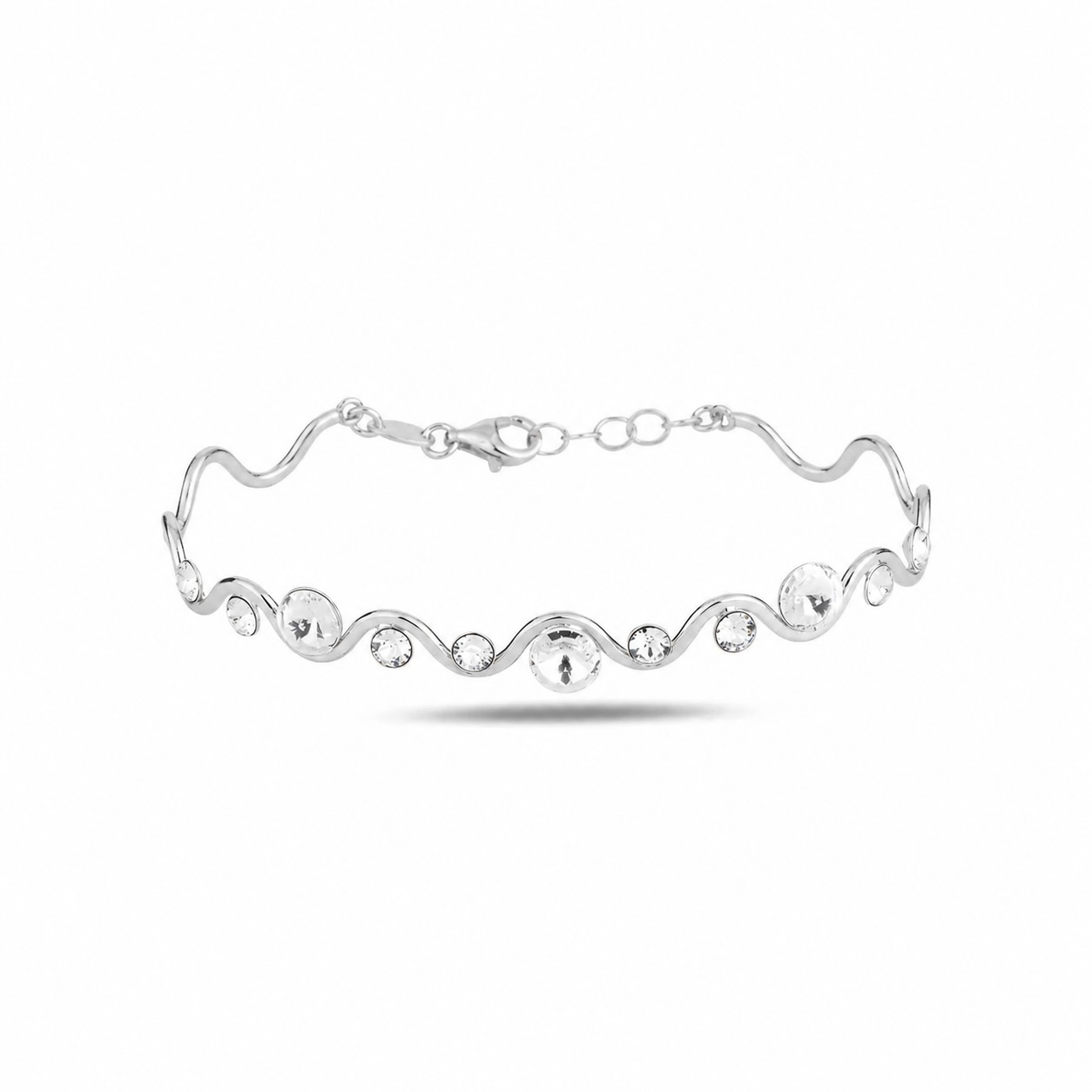 Sterling Silver 925 Wavy Swarovski Crystals Bangle Bracelet "Serena"