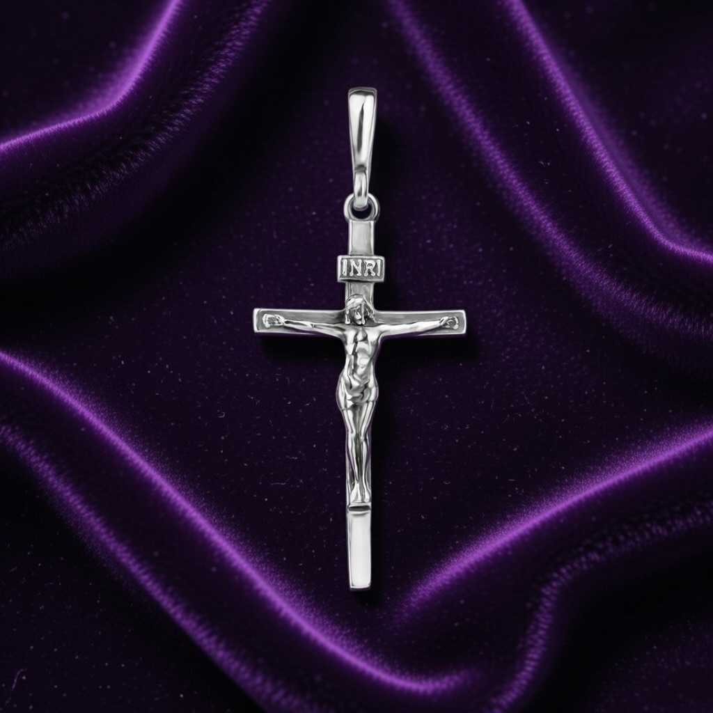 Sterling Silver 925 Crucifix INRI Cross Pendant “Pray" - Image 2