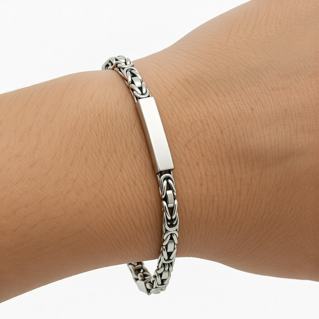 Sterling Silver 925 Rectangular Byzantine Bracelet "Tino" - Silver Image 2