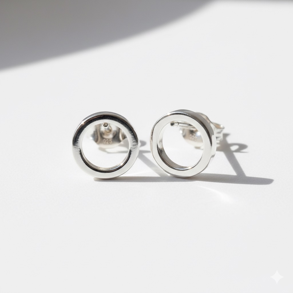 Sterling Silver 925 Hoop Stud Earrings "Minimal Circle" - Silver Image 2