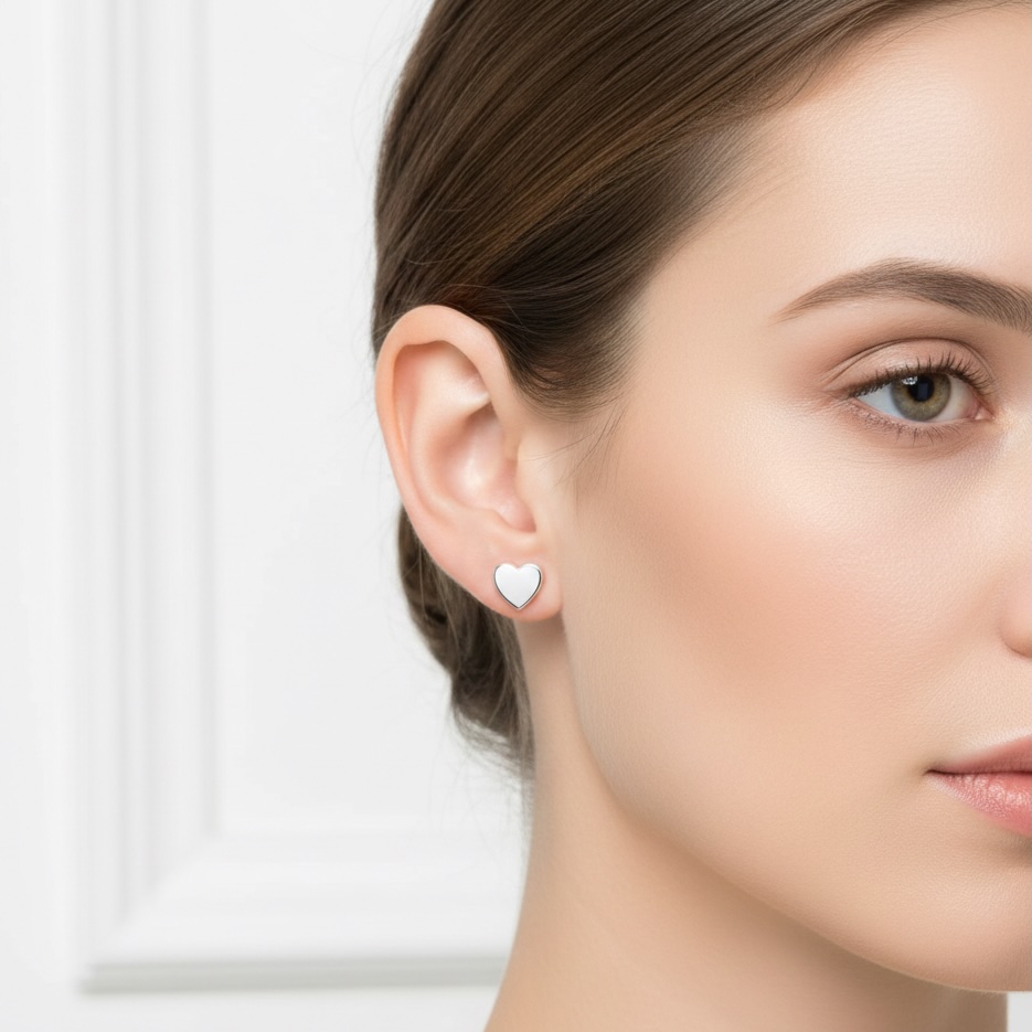 Sterling Silver 925 Heart Stud Earrings “Pure Love” - Silver Image 2