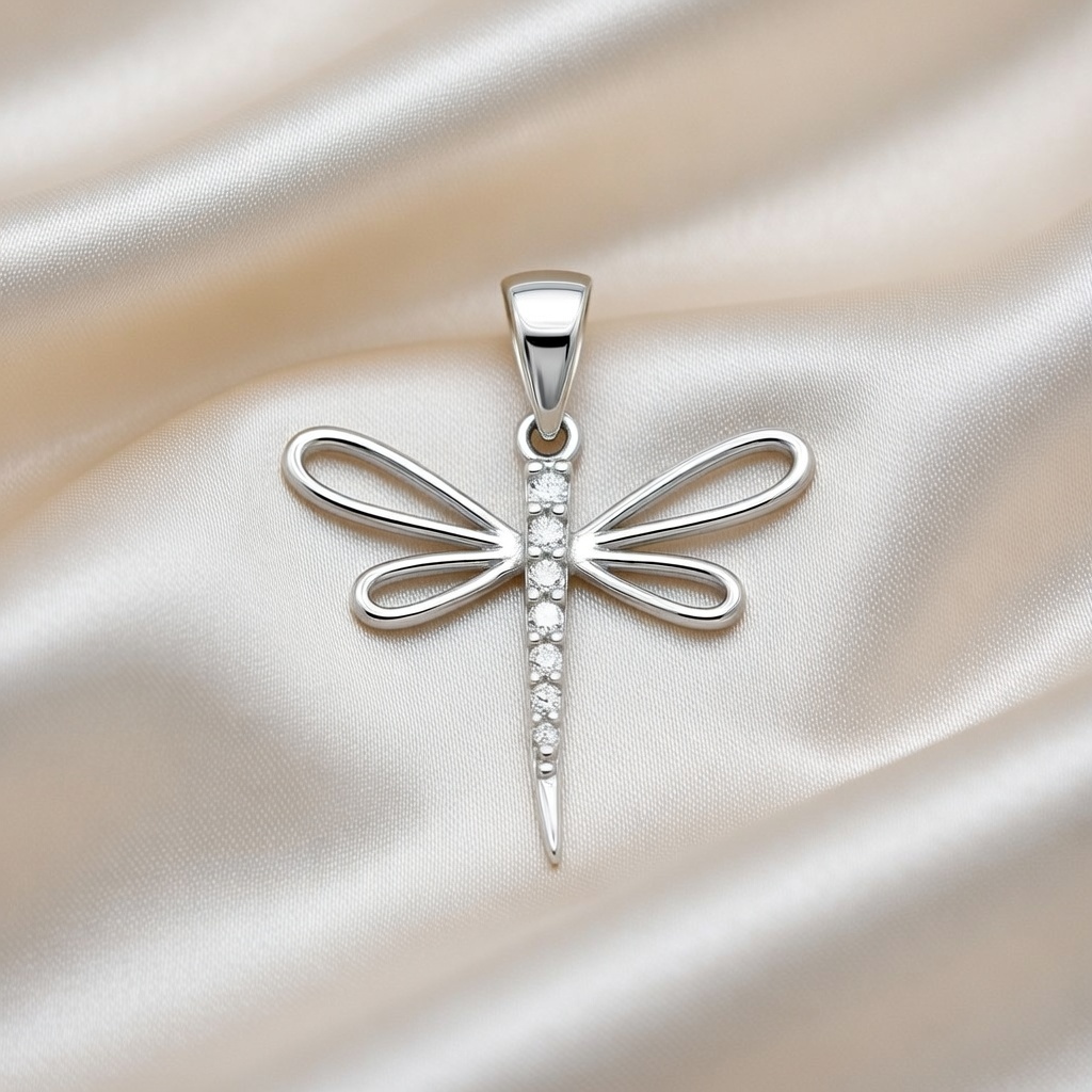 Sterling Silver 925 Dragonfly CZ Pendant "Fey" - Silver Image 2