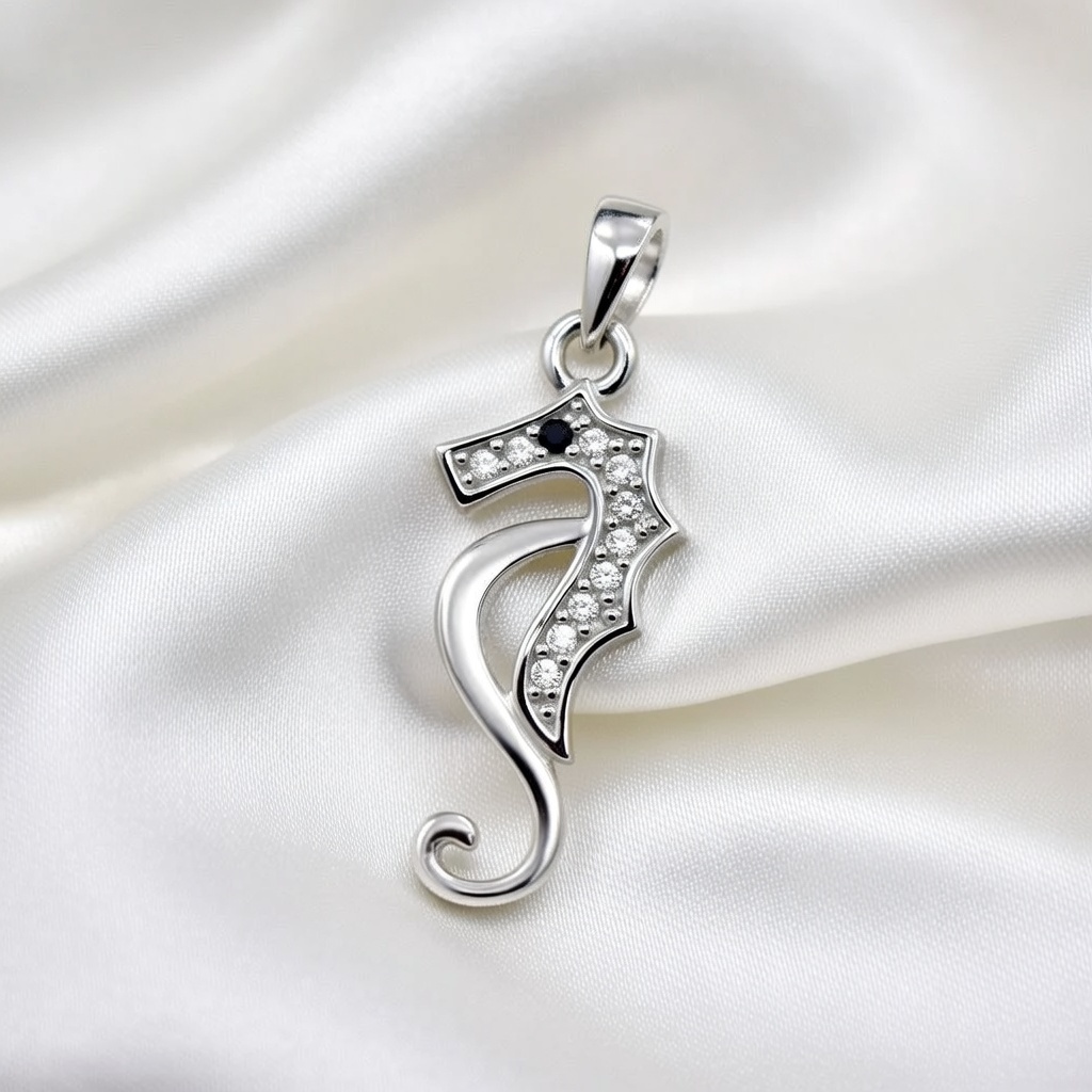 Sterling Silver 925 Seahorse CZ Pendant "Stormy" - Silver Image 2