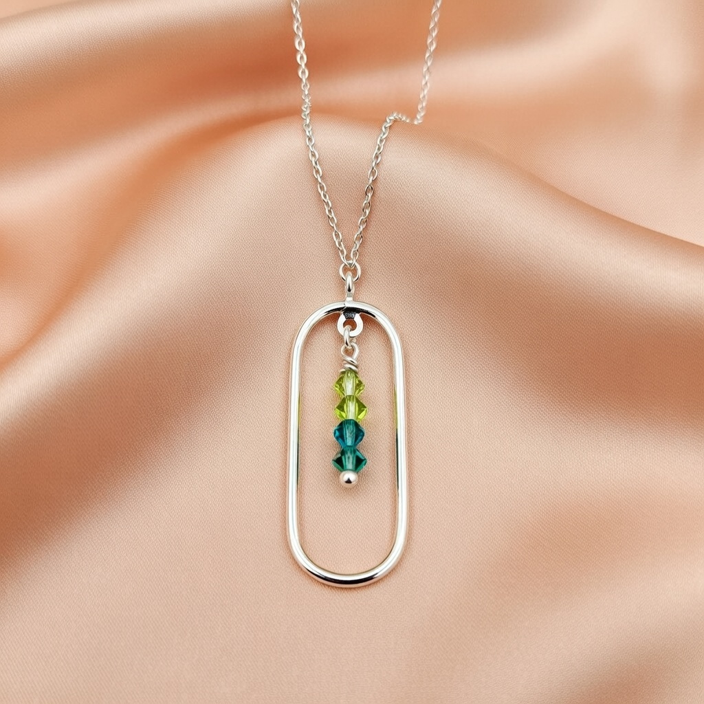 Sterling Silver 925 Oval Swarovski Crystal Pendant Necklace "Verde" - Silver Image 2