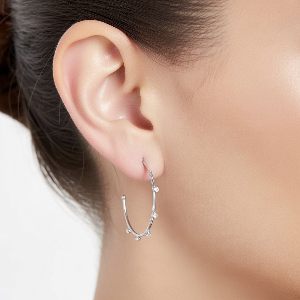 Sterling Silver 925 Hoop Stud Swarovski Crystal Earrings "Blink" - Silver Image 2