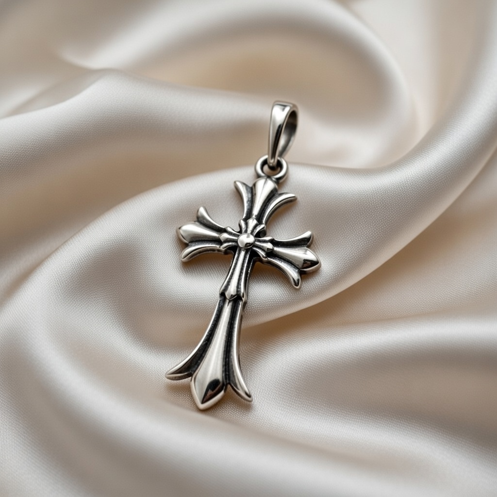 Sterling Silver 925 Unisex Double Cross Pendant "Vesper" - Silver Image 2