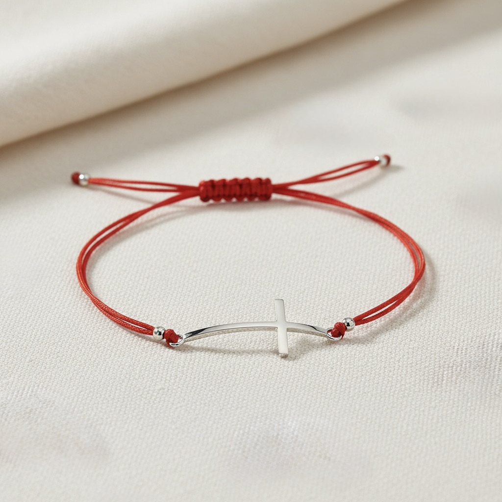 Red String Bracelet with Serling Silver 925 Cross Charm "Blessed" - Image 2