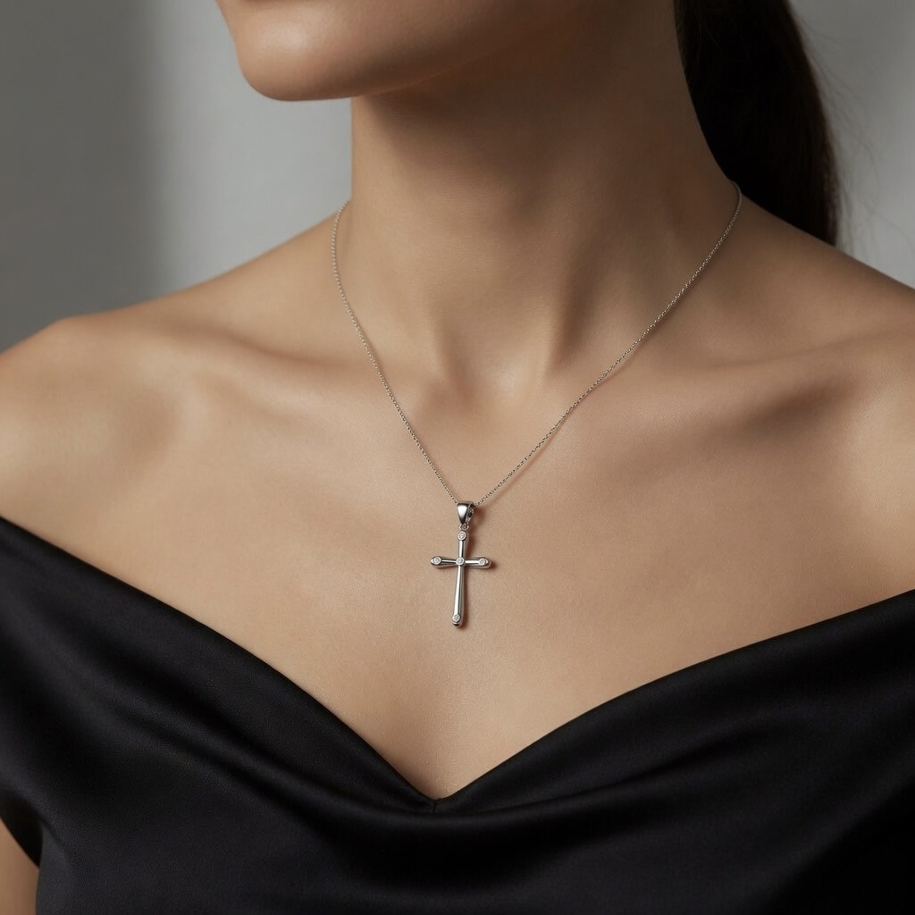 Sterling Silver 925 Cross CZ Pendant "Gemma" - Image 3