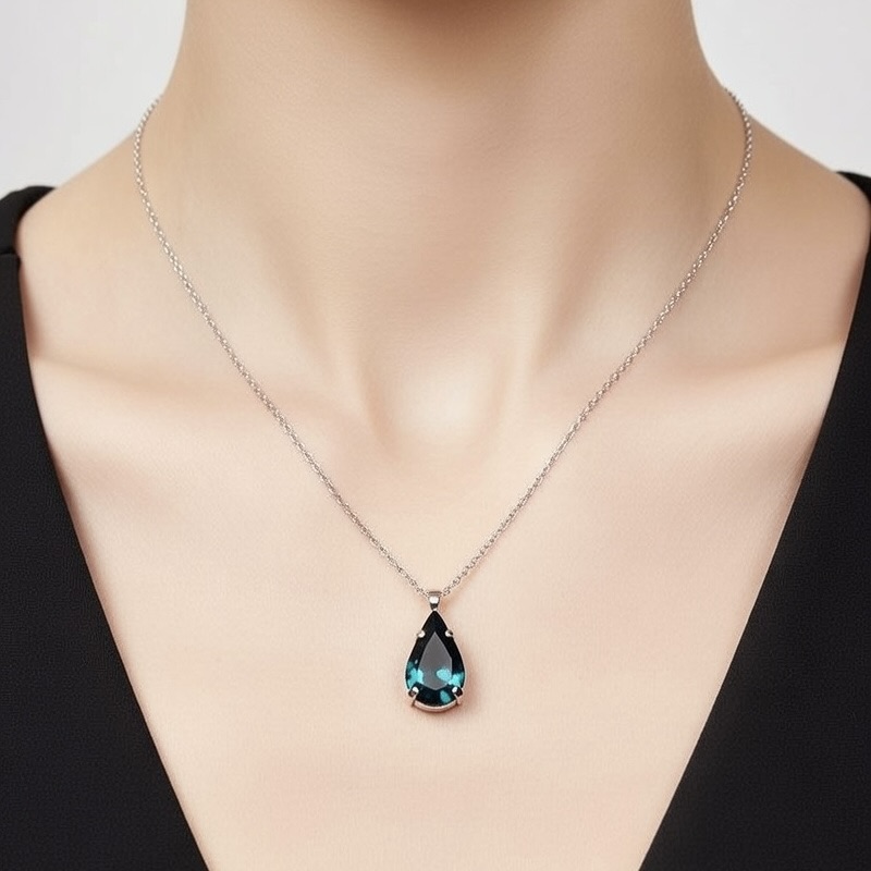 Sterling Silver 925 Teardrop Swarovski Crystal Necklace Pendant "Vireo" - Silver Image 3