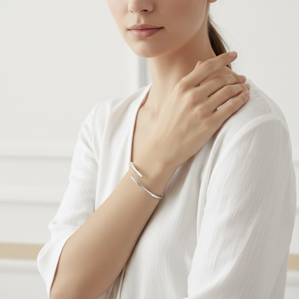 Sterling Silver 925 Minimalist Open Cuff Bracelet "Essentials" - Image 3