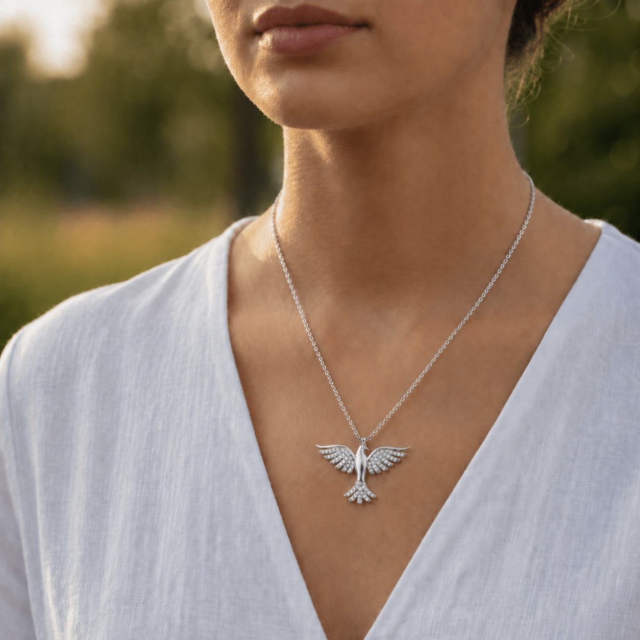 Sterling Silver 925 Phoenix Necklace CZ Pendant "Silver Flame" - Image 3