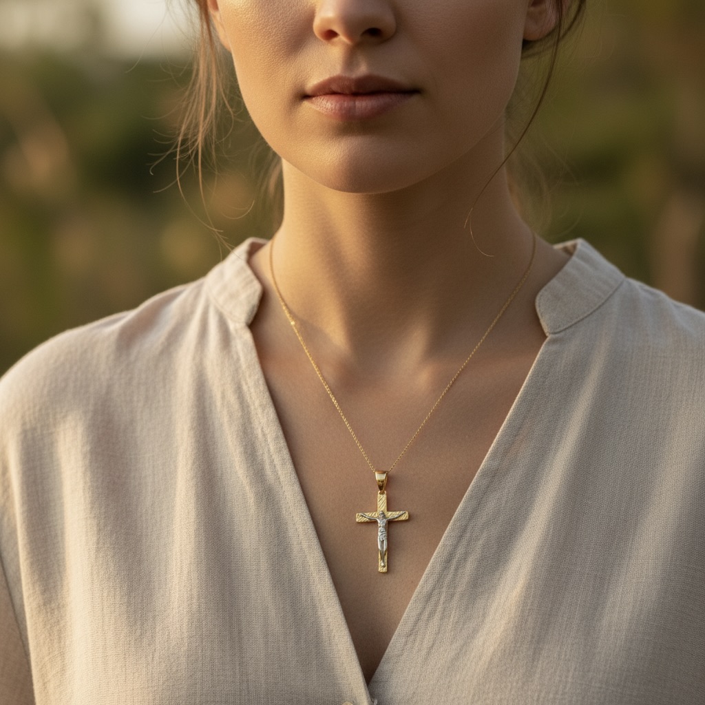 Sterling Silver 925 Yellow Gold Plated Cross Crucifix Pendant "Ellis" - Image 3