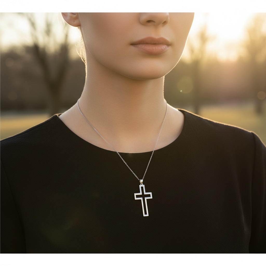 Sterling Silver 925 Open Outline Cross Pendant "X" - Image 3