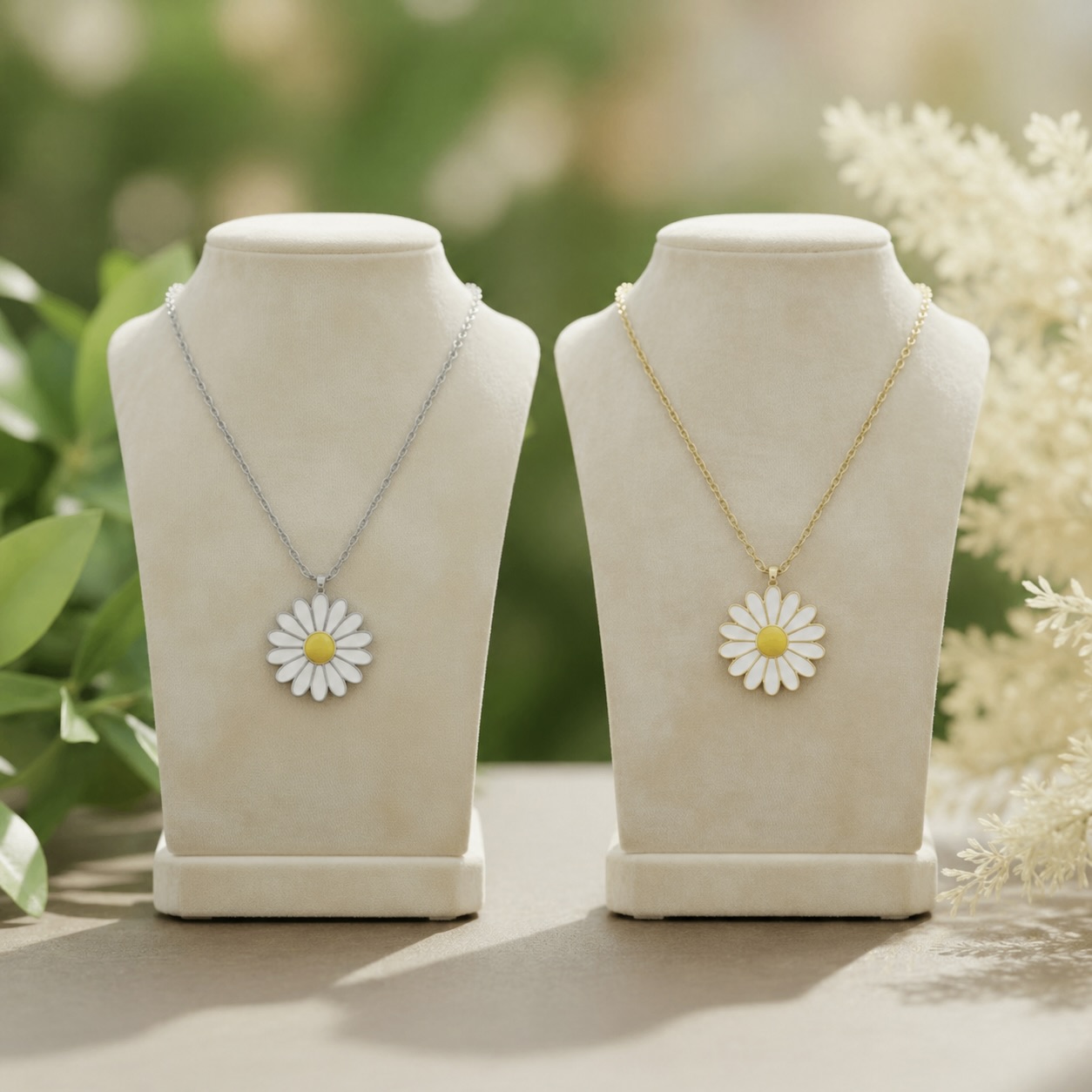 Sterling Silver 925 Daisy Flower Pendant Yellow Gold Plated Necklace "Bellis" - Image 2