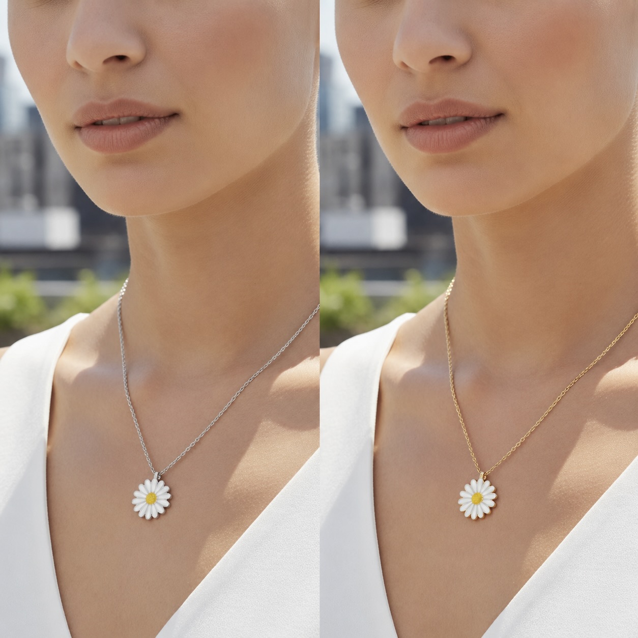 Sterling Silver 925 Daisy Flower Pendant Yellow Gold Plated Necklace "Bellis" - Image 3