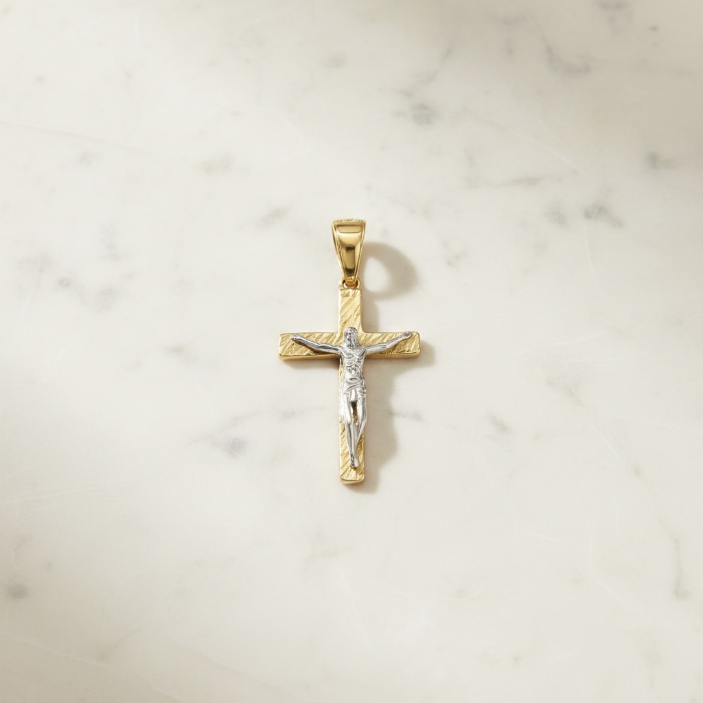 Sterling Silver 925 Yellow Gold Plated Cross Crucifix Pendant "Ellis" - Image 2