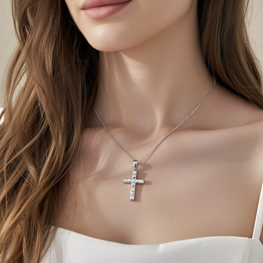 Sterling Silver 925 Cross Cubic Zirconia Pendant "Riviera" - Silver Image 3