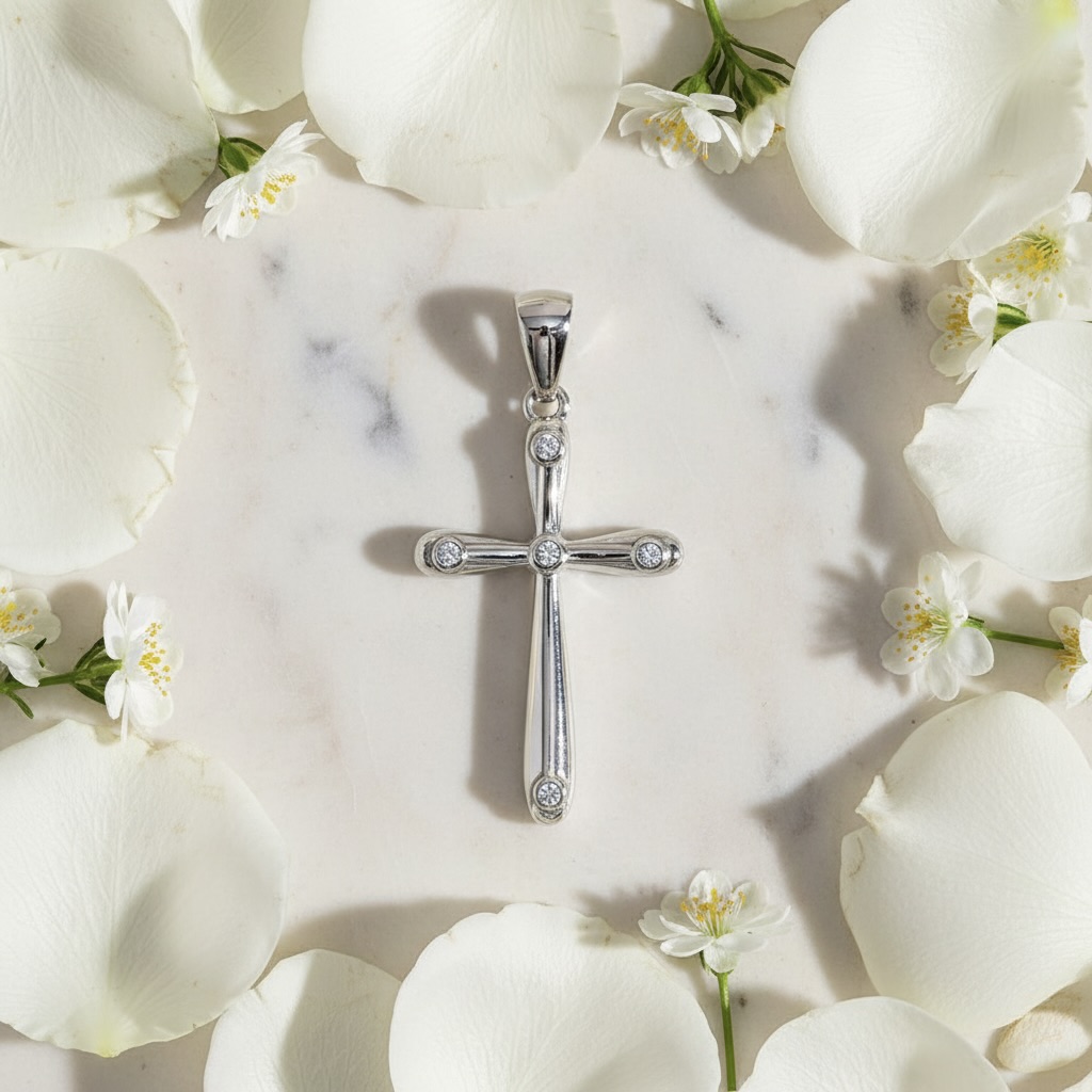 Sterling Silver 925 Cross CZ Pendant "Gemma" - Image 2