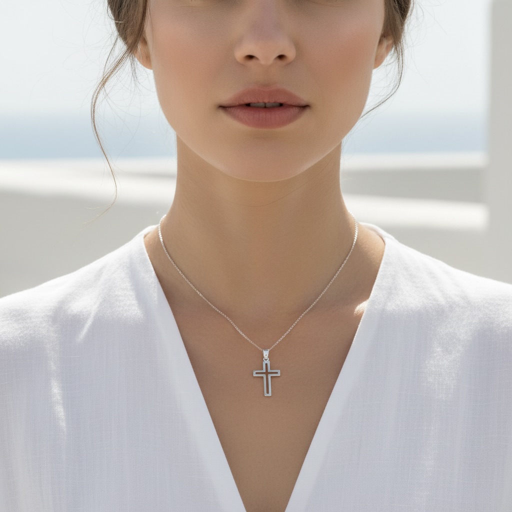 Sterling Silver 925 Minimal Open Cross Pendant "Urban Faith" - Image 3